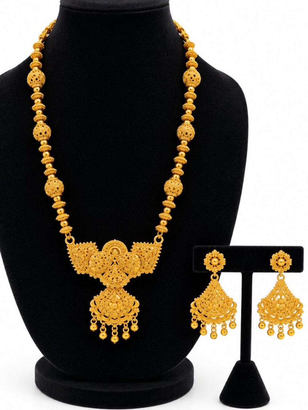 Indian Inspired Gold Tone Filigree Statement Necklace & Earrings Set